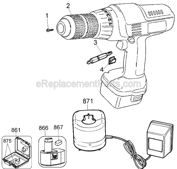 Page A Diagram and Parts List for PS3625K18 Type 1 Black and Decker Cordless Drill